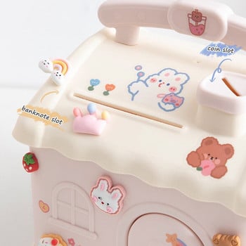 Kawaii Piggy Bank Cartoon Cute House Shape Money Box Κουμπαράς με κλειδαριά και κλειδί Κορίτσι Κουμπαράς χρημάτων για παιδιά Κουτί δώρου