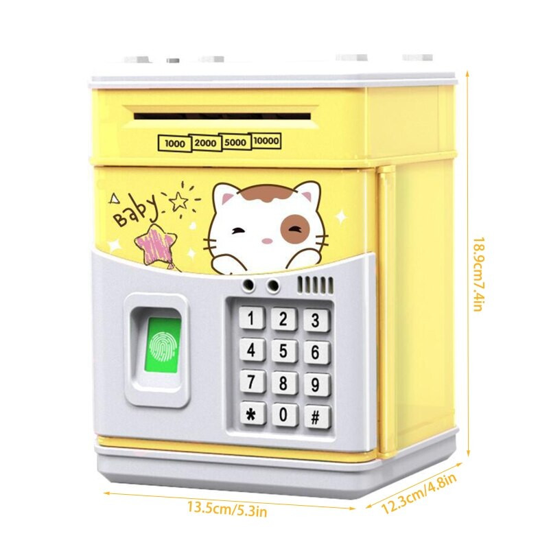 NICEFurniture Детска касичка Електронна интелигентна банка за монети с кодов пръстов отпечатък Анимационни касички за дете, момче, момиче