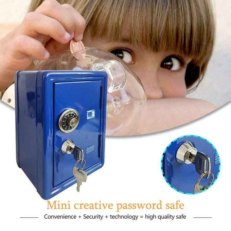 Háztartási Biztosító doboz Mini fém széf Kreatív malacpersely kulcs biztosítási szekrény asztali dekoráció perselyek lakberendezés