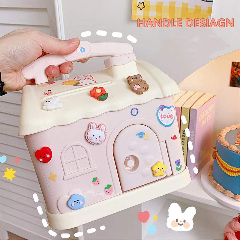 Miela namų taupymo pinigų dėžutė su užraktu ir raktu Kawaii Piggy Bank mergaitėms Suaugusiesiems Popieriniai pinigai Monetų saugojimas Vaikams Gimtadienio dovanos