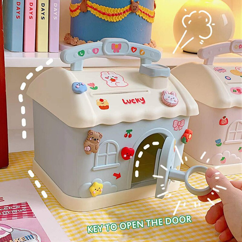 Miela namų taupymo pinigų dėžutė su užraktu ir raktu Kawaii Piggy Bank mergaitėms Suaugusiesiems Popieriniai pinigai Monetų saugojimas Vaikams Gimtadienio dovanos