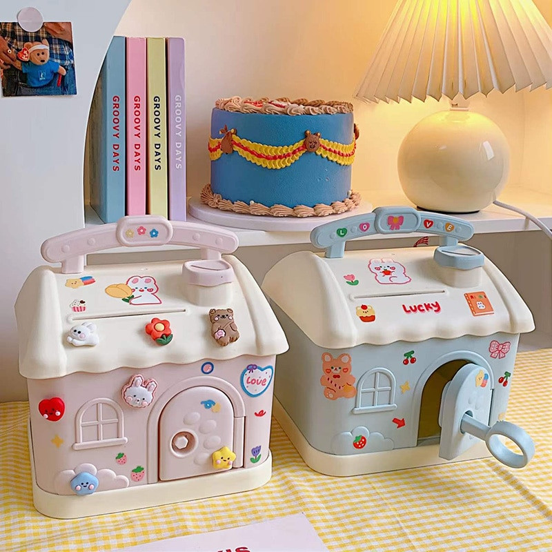 Miela namų taupymo pinigų dėžutė su užraktu ir raktu Kawaii Piggy Bank mergaitėms Suaugusiesiems Popieriniai pinigai Monetų saugojimas Vaikams Gimtadienio dovanos