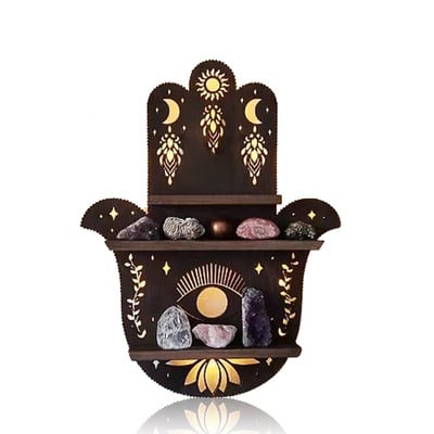 Sieninė krištolinė vitrina mėnulio lentyna medinė lentyna Sienų apdaila Medinė kaimiška vitrinos lentyna Svetainės miegamojo laikymo lentynos dekoras