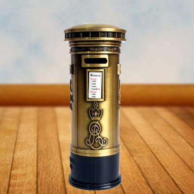 Retro Britain London bronz piros postaláda, pénz malacpersely takarékdoboz érméhez utazási ajándéktárgy lakberendezési ajándék kézműves 18 cm-es tégely