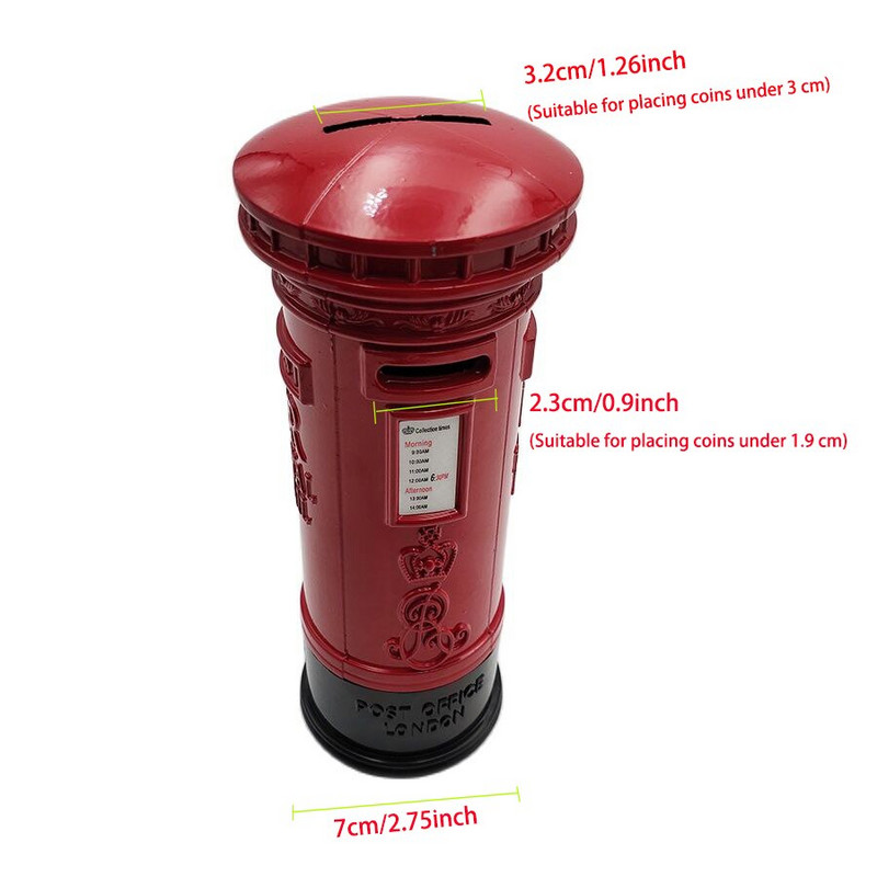 Retro Britain London bronz piros postaláda, pénz malacpersely takarékdoboz érméhez utazási ajándéktárgy lakberendezési ajándék kézműves 18 cm-es tégely