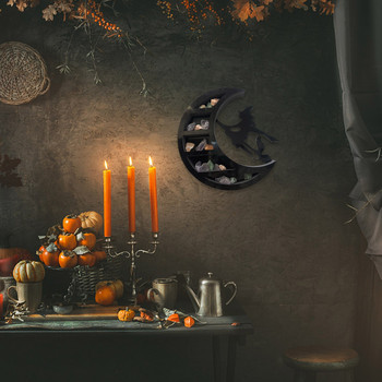 Witch on The Moon Κρυστάλλινο ράφι PVC Ράφι φεγγαριού Μαύρο σχέδιο μάγισσας Κρυστάλλινο ράφι επίδειξης γοτθικά διακοσμητικά για σαλόνι