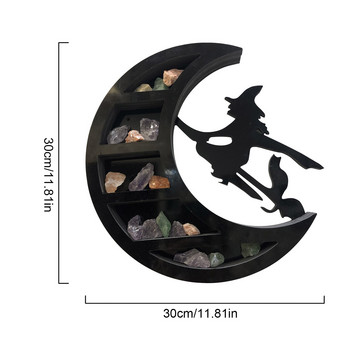 Witch on the Moon Crystal Shelf PVC Moon Shelf Black Witch Design Crystal Display Shelf Готически декорации за всекидневна