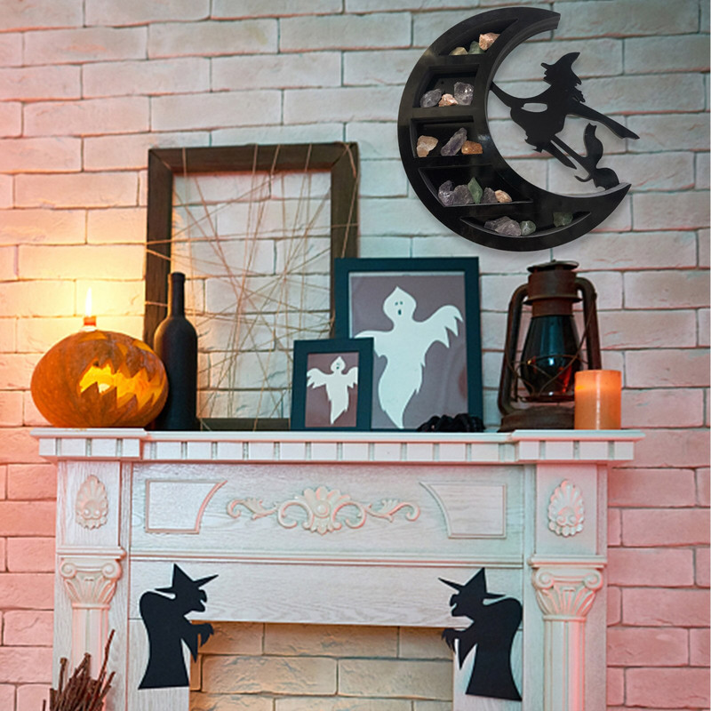 Ragana mėnulio kristalinė lentyna PVC mėnulio lentyna juoda raganos dizaino krištolinė lentyna gotikinės dekoracijos svetainei