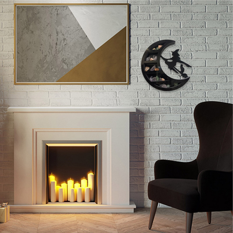 Ragana mėnulio kristalinė lentyna PVC mėnulio lentyna juoda raganos dizaino krištolinė lentyna gotikinės dekoracijos svetainei