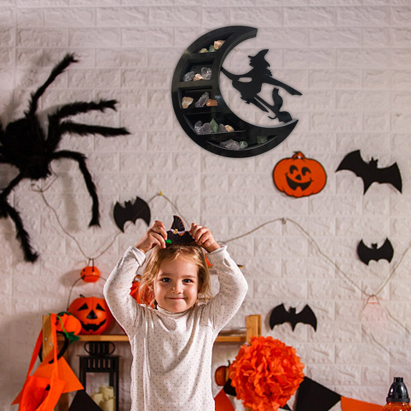 Ragana mėnulio kristalinė lentyna PVC mėnulio lentyna juoda raganos dizaino krištolinė lentyna gotikinės dekoracijos svetainei