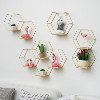 Decoration Craft Nordic Hexagonal Iron Stand Ράφι αποθήκευσης Home Ράφι Θήκη Αποθήκευσης Συμφωνημένο σχέδιο Διακοσμητικά ράφια