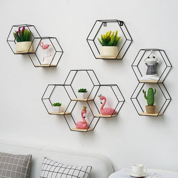 Decoration Craft Nordic Hexagonal Iron Stand Ράφι αποθήκευσης Home Ράφι Θήκη Αποθήκευσης Συμφωνημένο σχέδιο Διακοσμητικά ράφια