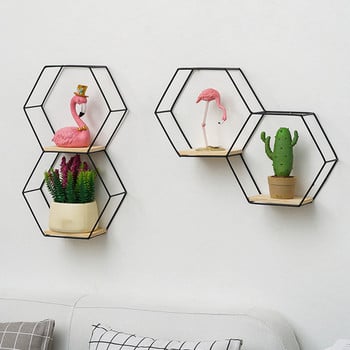 Decoration Craft Nordic Hexagonal Iron Stand Ράφι αποθήκευσης Home Ράφι Θήκη Αποθήκευσης Συμφωνημένο σχέδιο Διακοσμητικά ράφια