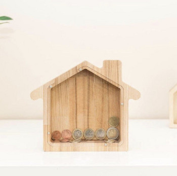 Creative Star House Ξύλινο Money Box Κέρματα Κουμπαράς Στολίδι Επιτραπέζιας Τράπεζας για παιδιά Δώρα Δεξαμενής Ανατροπής Βάζου Εξοικονόμησης Κέρματος Χειροτεχνίες διακόσμησης σπιτιού