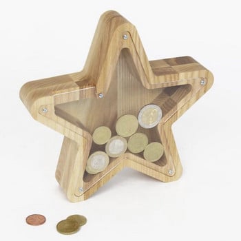 Creative Star House Ξύλινο Money Box Κέρματα Κουμπαράς Στολίδι Επιτραπέζιας Τράπεζας για παιδιά Δώρα Δεξαμενής Ανατροπής Βάζου Εξοικονόμησης Κέρματος Χειροτεχνίες διακόσμησης σπιτιού