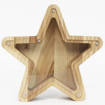 Creative Star House Ξύλινο Money Box Κέρματα Κουμπαράς Στολίδι Επιτραπέζιας Τράπεζας για παιδιά Δώρα Δεξαμενής Ανατροπής Βάζου Εξοικονόμησης Κέρματος Χειροτεχνίες διακόσμησης σπιτιού