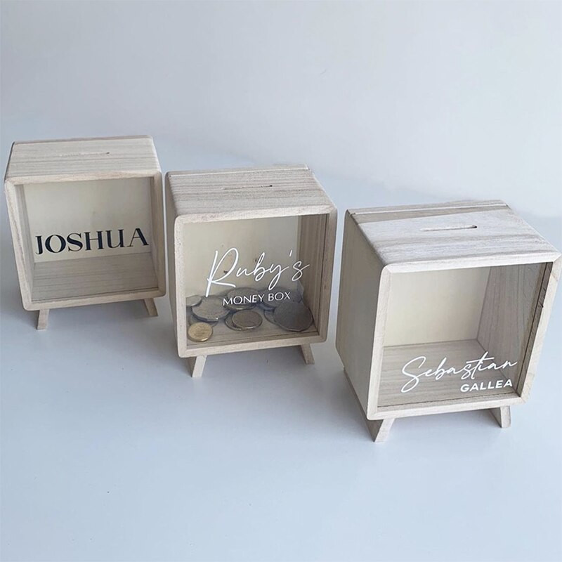 Didelė pinigų dėžutė Medinė Piggy Bank Vaikų taupymo dėžutė monetoms Kūdikių miegamojo darbastalio papuošimai Pinigų organizatoriaus dovana 2022 m.