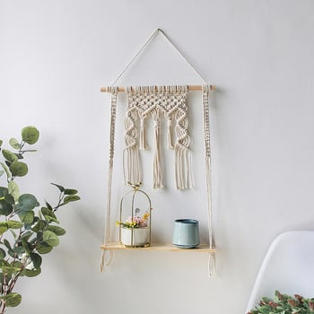 Ράφι τοίχου Macrame Boho Διακόσμηση σπιτιού Κρεμαστό ράφι Οργάνωση τοίχου κρεβατοκάμαρας Ράφια αποθήκευσης για λουλούδια Βάση για γλάστρα Βάση κούκλας Ράφι προβολής