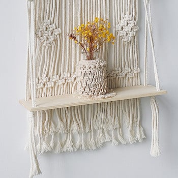 Ράφι τοίχου Macrame Boho Διακόσμηση σπιτιού Κρεμαστό ράφι Οργάνωση τοίχου κρεβατοκάμαρας Ράφια αποθήκευσης για λουλούδια Βάση για γλάστρα Βάση κούκλας Ράφι προβολής