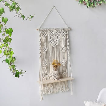 Ράφι τοίχου Macrame Boho Διακόσμηση σπιτιού Κρεμαστό ράφι Οργάνωση τοίχου κρεβατοκάμαρας Ράφια αποθήκευσης για λουλούδια Βάση για γλάστρα Βάση κούκλας Ράφι προβολής