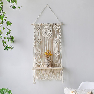 Ράφι τοίχου Macrame Boho Διακόσμηση σπιτιού Κρεμαστό ράφι Οργάνωση τοίχου κρεβατοκάμαρας Ράφια αποθήκευσης για λουλούδια Βάση για γλάστρα Βάση κούκλας Ράφι προβολής