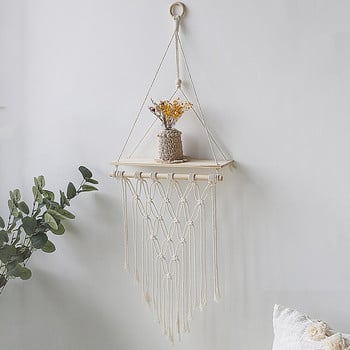 Ράφια τοίχου Boho Macrame Διακοσμητικό ντεκόρ σπιτιού Ράφι υπνοδωμάτιο τοίχος αποθήκευση Ράφι τοίχου Σαλόνι Βάση λουλουδιών Ράφια φυτών