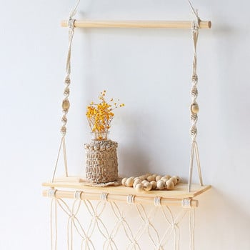 Ράφια τοίχου Boho Macrame Διακοσμητικό ντεκόρ σπιτιού Ράφι υπνοδωμάτιο τοίχος αποθήκευση Ράφι τοίχου Σαλόνι Βάση λουλουδιών Ράφια φυτών