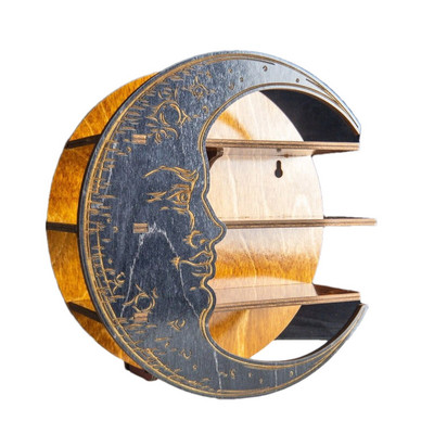 Raft plutitor de perete cu lună, cristal, ulei esențial, raft de afișare pentru sticle, suport decorativ montat pe perete, suport de afișare gotic rustic