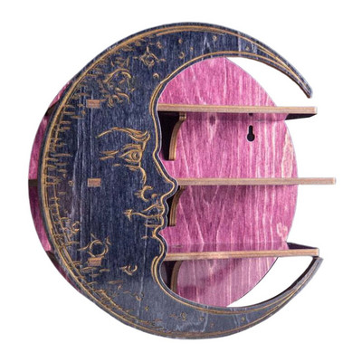 Raft plutitor de perete cu lună, cristal, ulei esențial, raft de afișare pentru sticle, suport decorativ montat pe perete, suport de afișare gotic rustic