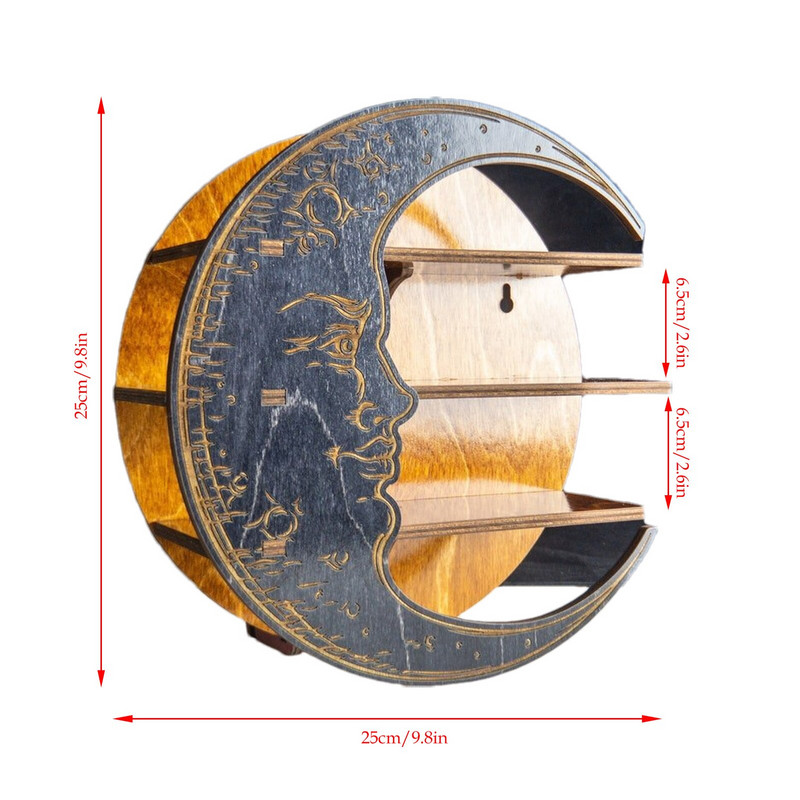 Raft plutitor de perete cu lună, cristal, ulei esențial, raft de afișare pentru sticle, suport decorativ montat pe perete, suport de afișare gotic rustic