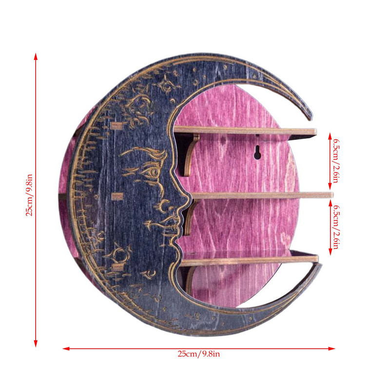Raft plutitor de perete cu lună, cristal, ulei esențial, raft de afișare pentru sticle, suport decorativ montat pe perete, suport de afișare gotic rustic