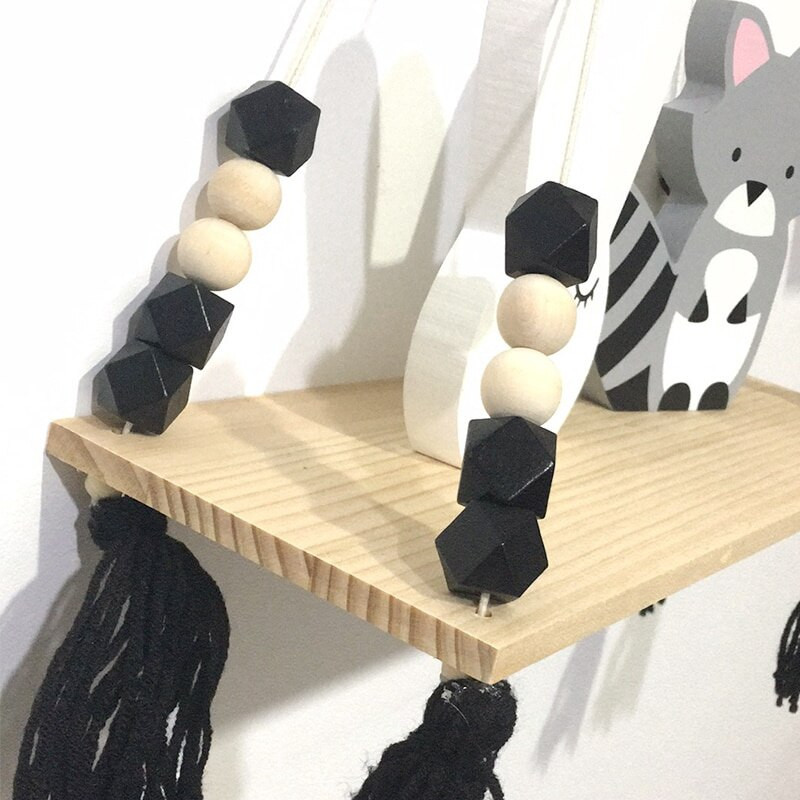 Skandináv stílusú tároló állvány fa polc babaszoba természetes fa gyöngyök fali polc tároló polcok díszek gyerekszoba dekoráció