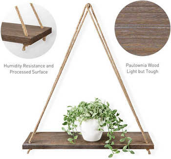 Premium ξύλινη κούνια κρεμασμένα σχοινί επιτοίχια ράφια φυτών ράφι για γλάστρες Διακόσμηση εσωτερικού χώρου Ράφια απλού σχεδιασμού