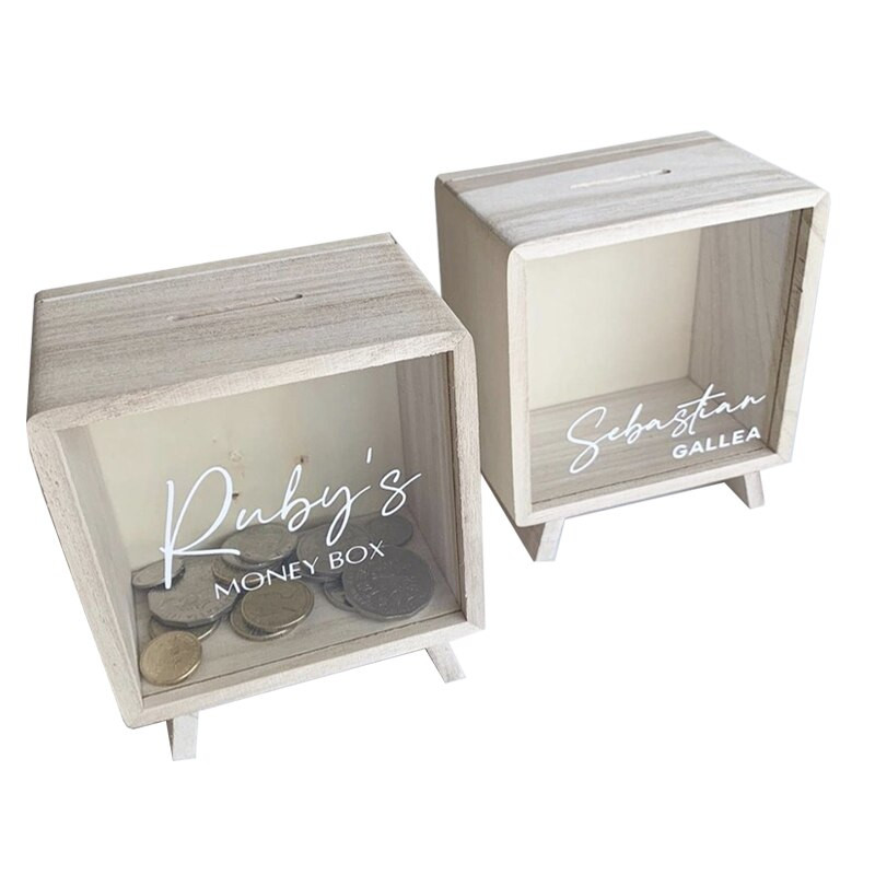 Vaikiška Piggy Bank medinė pinigų dėžutė suaugusiems Monetų taupymo dėžutė kūdikiui miegamojo darželio dekoracijos patarimai laikymo stiklainis Dovana