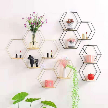 Държач за съхранение Nordic Hexagonal wall shelf Декоративен стелаж за рафтове Рафтове Morden Wall Shelving Holder Home Shelf
