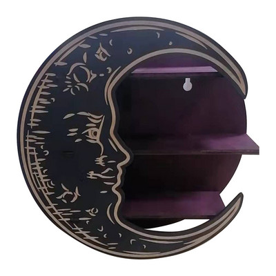 Raft decorativ din lemn Suport de depozitare în formă de lună, suspendat pe perete, pentru ochelari, Suport de cristal, Suport pentru raft pentru uleiuri esențiale Decor pentru casă