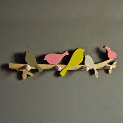 декорация на стена Дървени птици Кука за палта Релса Закачалка за дрехи Деца Спалня Стена Врата Висящи декорации Домашен интериорен декор