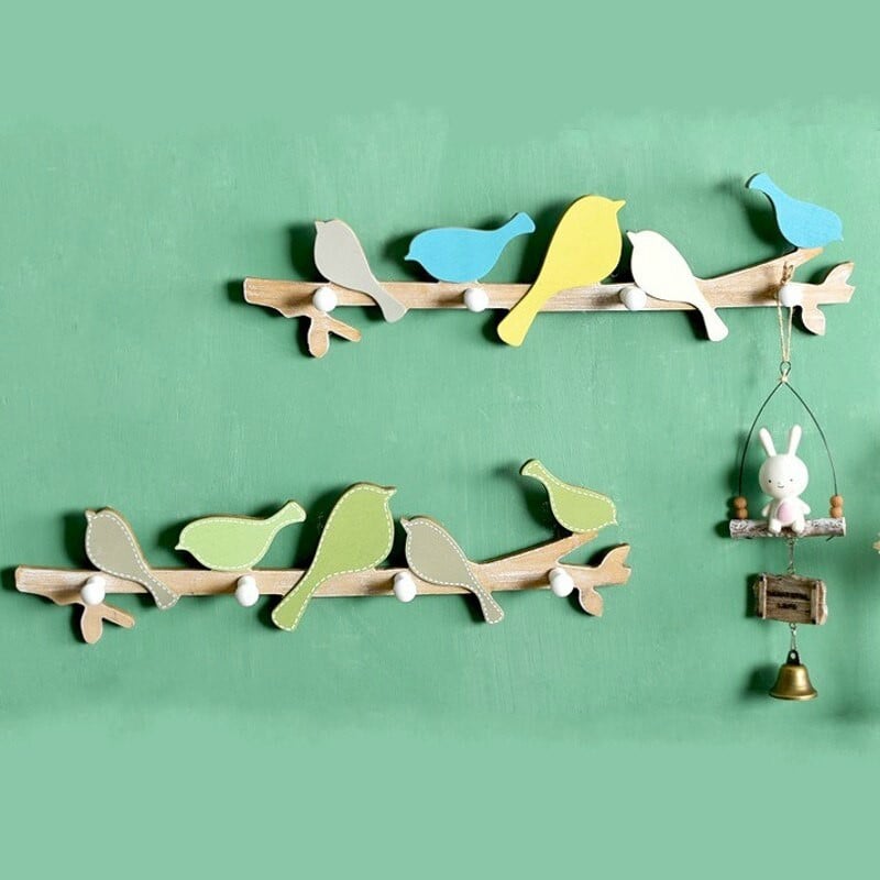 декорация на стена Дървени птици Кука за палта Релса Закачалка за дрехи Деца Спалня Стена Врата Висящи декорации Домашен интериорен декор
