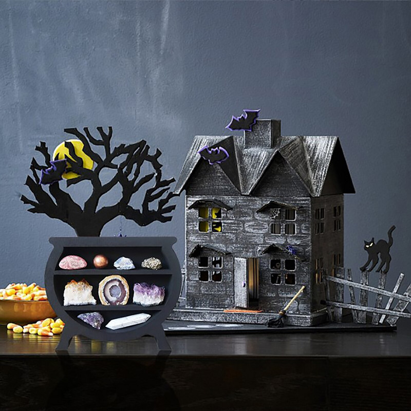 Kristálypolc Vitrin Molypolc Kristályokhoz Gothic Home Decor Boho szobadekoráció Fa Hold polc az otthoni hálószoba falához elengedhetetlen