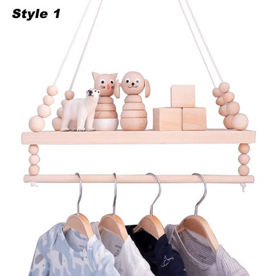 Mărgele nordice de agățat pe perete Scândură din lemn Rezistență foto Raft de depozitare pentru camera copiilor cu tijă pentru prosoape Nu include articole pe rafturi