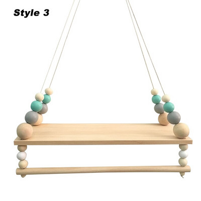 Mărgele nordice de agățat pe perete Scândură din lemn Rezistență foto Raft de depozitare pentru camera copiilor cu tijă pentru prosoape Nu include articole pe rafturi