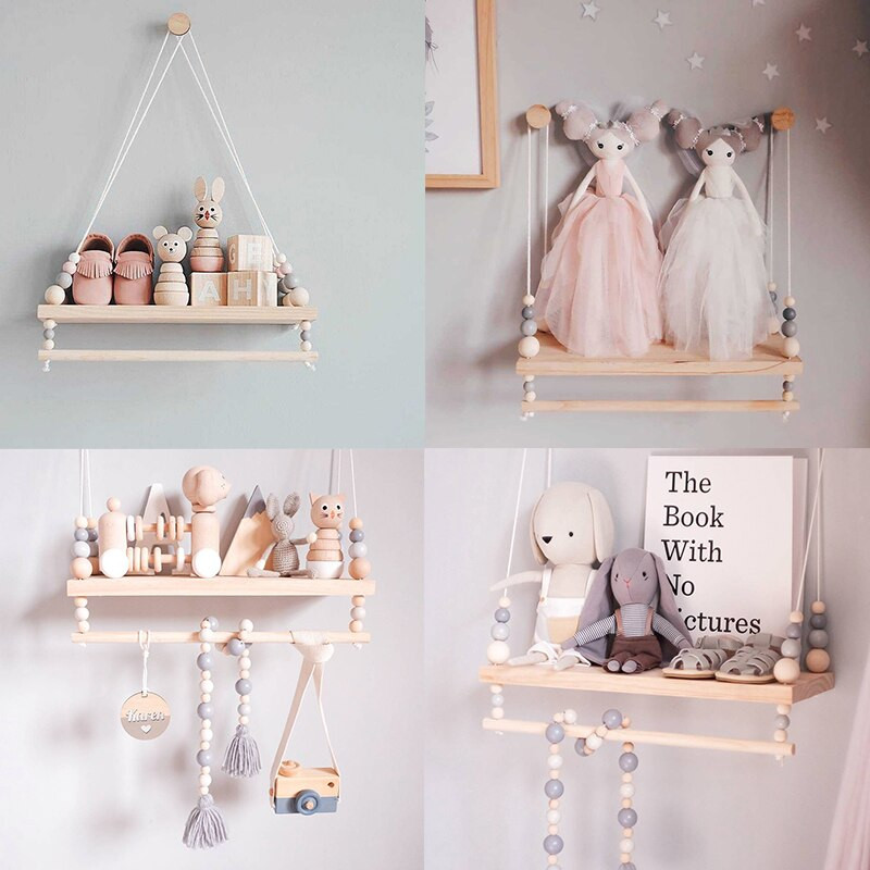 Mărgele nordice de agățat pe perete Scândură din lemn Rezistență foto Raft de depozitare pentru camera copiilor cu tijă pentru prosoape Nu include articole pe rafturi