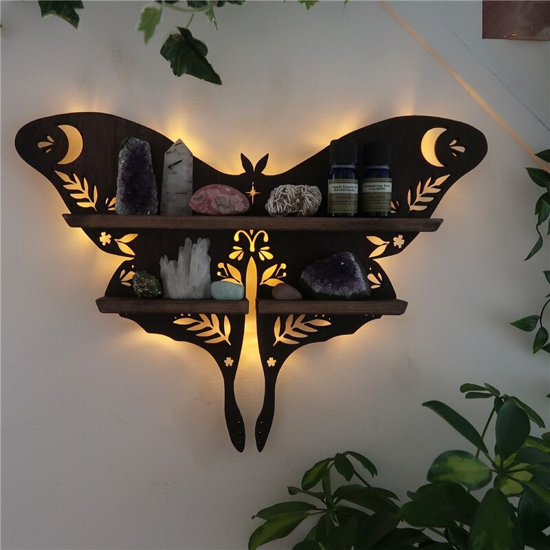 Butterfly fa polc kristály illóolaj tároló állvány fali kijelző dekor állvány falra szerelhető nappali hálószoba rendező polc