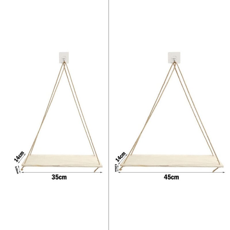 Leagăn din frânghie din lemn pentru agățat pe perete pentru plante, ghiveci, rafturi de perete plutitoare montate în tavă, decorație nordică, design simplu și modern