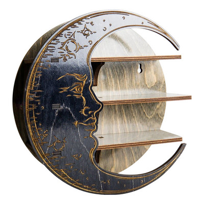 Sienoje montuojamas mėnulio formos vyno butelių stendas, sienos dekoras, medinis stiklinis lentynos laikiklis, skirtas eteriniams aliejams, kosmetikos meno papuošalams