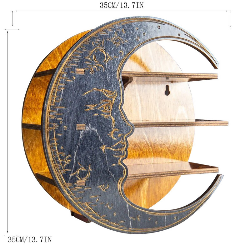 Sienoje montuojamas mėnulio formos vyno butelių stendas, sienos dekoras, medinis stiklinis lentynos laikiklis, skirtas eteriniams aliejams, kosmetikos meno papuošalams