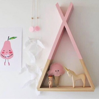 Скандинавски стил Детски бебешки дървен тригон за съхранение на рафт за книги Триъгълник Прекрасни цветове Окачване на стена Домашна стая Направи си сам Декор Подарък