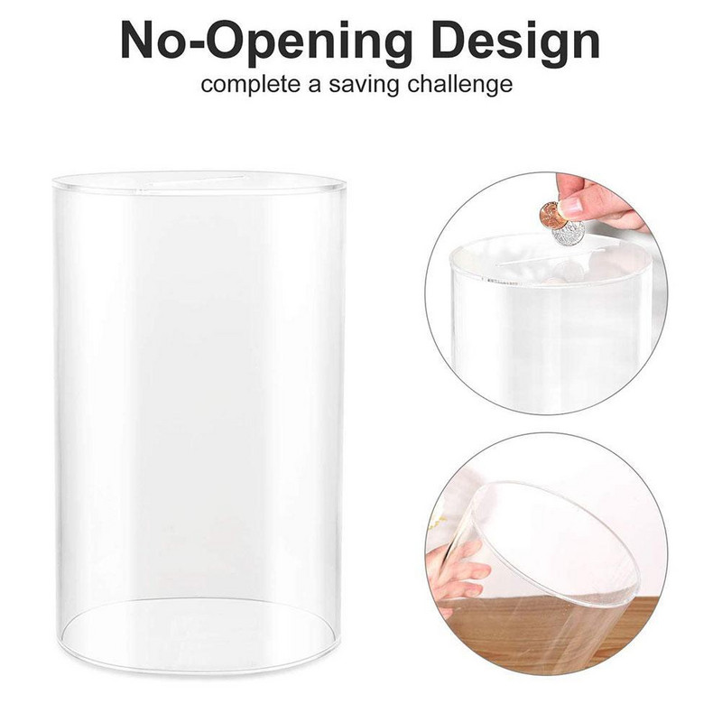 Skaidrus akrilo taupyklės cilindrinis didelės talpos taupyklės skaidraus taupyklės indelis grynieji pinigai ir monetos