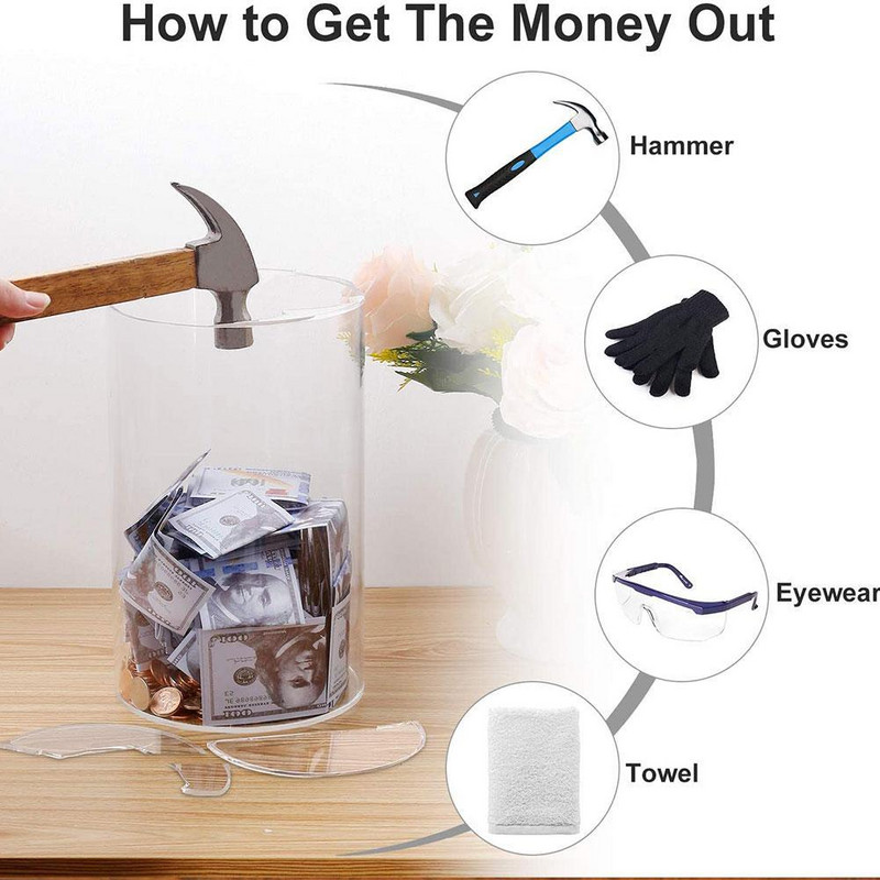 Skaidrus akrilo taupyklės cilindrinis didelės talpos taupyklės skaidraus taupyklės indelis grynieji pinigai ir monetos