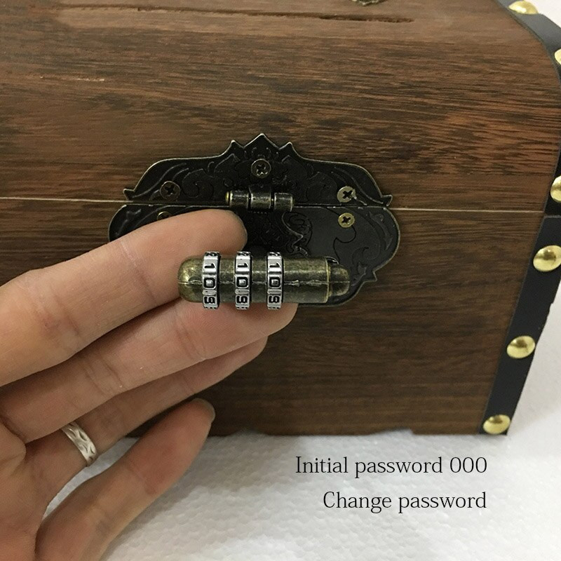 Retro medinė taupyklė, Su kodine spyna Didelės talpos banknotų ir monetų laikymo dėžutė Lobių skrynios dekoravimo dėžutė nemokamas pristatymas